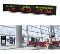 Horloge Monde Numérique LED, Cadre Aluminium, Compatible Tension Mondiale, Murale/Suspendue pour Hôtels Bureaux Aéroports Gares Halls - Affichage Multi-Villes (6) avec Configuration Wi-FI,3 Time