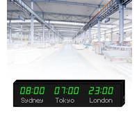 Horloge mondiale, horloge murale couleur, grande horloge numérique LED, fuseaux horaires 3/4/5 villes, heure mondiale, intérieur, plusieurs fuseaux horaires, pour l'école,1-green&white-3City