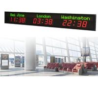 Horloge Mondiale LED Numérique, Affichage Multi-Fuseaux avec Grands Chiffres, Montage Mur ou Suspension Plafond, 5 Niveaux Luminosité, Alliage Aluminium pour Hôtels, Bureaux, Aéroports,3City
