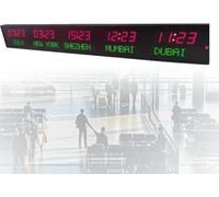 Horloge Mondiale LED Numérique, Affichage Multi-Fuseaux avec Grands Chiffres, Montage Mur ou Suspension Plafond, 5 Niveaux Luminosité, Alliage Aluminium pour Hôtels, Bureaux, Aéroports,5City