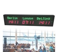 Horloge mondiale numérique à 6 fuseaux horaires à LED à fixation murale avec télécommande pour aéroport, hôtel, bureau (3 heures)