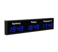 Horloge mondiale numérique à LED - 4 fuseaux horaires de la ville, horloge murale multi-fuseaux horaires pour la maison, le bureau, le salon, l'école - Décoration intérieure bleue et solution de