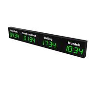 Horloge mondiale numérique à LED, horloge murale multi-fuseaux horaires pour 3/4/5 villes, décoration d'intérieur, de maison, de bureau, de salon, école, affichage 4 villes, bleu