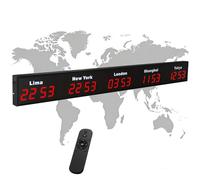 Horloge mondiale numérique LED - 3/4/5 grandes horloges murales avec télécommande, villes personnalisables, alliage d'aluminium pour hôtels et bureaux