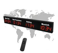 Horloge mondiale numérique LED - 3/4/5 grandes horloges murales avec télécommande, villes personnalisables, alliage d'aluminium pour hôtels et bureaux
