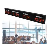 Horloge mondiale numérique LED à affichage des fuseaux horaires (3/4/5 villes), en alliage d'aluminium, idéale pour la maison, l'hôtel, le bureau, les aéroports et les entreprises Green-4City