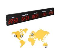 Horloge mondiale numérique LED, affichage multi-fuseaux horaires avec villes personnalisables, design mural en alliage d'aluminium pour bureau, parfaite pour chronométrage international et voyage