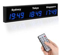 Horloge mondiale numérique LED - Affichage multi-fuseaux horaires pour aéroports, hôtels et bureaux (bleu, 3 heures)