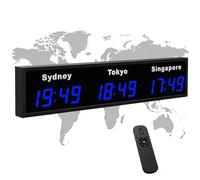 Horloge mondiale numérique LED, grand fuseau horaire mural avec télécommande, villes personnalisables, alliage d'aluminium pour bureau, hôtel