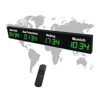 Horloge mondiale numérique LED, grand fuseau horaire mural avec télécommande, villes personnalisables, alliage d'aluminium pour bureau, hôtel