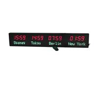 Horloge Mondiale Programmable avec 4 Fuseaux Horaires, Horloge Numérique LED avec Télécommande, 3 Niveaux Réglage Luminosité Et Calibrage Automatique, pour Entreprises,aéroports Et Hôtels