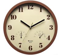 Horloge multifonction pour terrasse avec thermomètre et hygromètre intégrés, résistante aux intempéries et silencieuse pour l'intérieur et l'extérieur (grain de bois)