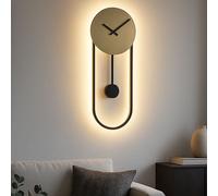 Horloge Mural Applique Lampe de Salon LED Backlight Analogique Couleur Or H