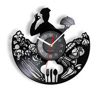 Horloge murale 12 '', horloges décoratives à quartz silencieuses sans tic-tac, horloge murale de chef, logo d'entreprise de restaurant, décoration murale, ustensiles de cuisine, cuisinier professionne