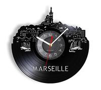 Horloge murale 12'' horloges décoratives à quartz silencieuses sans tic-tac Marseille France horizon disque vinyle horloge murale point de repère du sud paysage urbain beaux-arts Europe décor à la mai