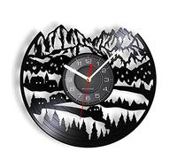 Horloge murale 12'' horloges décoratives à quartz silencieuses sans tic-tac neige montagne Alpes montagne disque vinyle horloge murale bureau décor à la maison mur paysage suisse ombre art horloge mur
