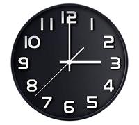 Horloge murale, 30,5 cm, silencieuse, horloge murale à quartz sans tic-tac, horloge murale décorative 3D, grand chiffre, style moderne, idéal pour salon, maison et bureau, alimentée par piles (noir)