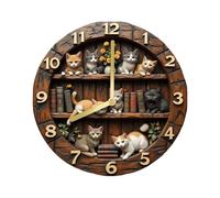 Horloge Murale - 30x30x2cm / 11,81 Pouces Décor en Bois sur Le thème du Chat | Horloge Animale Mignonne, pour la Maison, Salon, Chambre, Toile de, Ferme, Bar, Bureau, bibliothèque,
