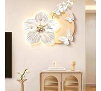 Horloge Murale 3D avec Lumière LED, Horloge Silencieuse Décorative Fleur et Papillon avec Télécommande, Décoration Murale Sans Cadre pour Salon, Salle à Manger, Chambre(Green A,31.5inx19.7in)