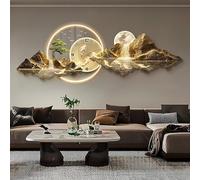 Horloge murale 3D avec lumière LED, paysage de montagne, artisanat en cristal acrylique pour salon, lune et arbre éclairés, suspension murale décorative (60 x 180 cm)