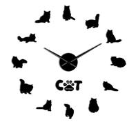 Horloge murale 3D contemporaine en forme de chat birman à faire soi-même, horloge avec longues aiguilles pour le salon, noir, 68,6 cm