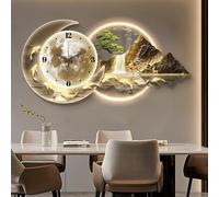 Horloge Murale 3D de Luxe avec lumière LED, Art Mural Moderne représentant Un Paysage Oriental avec des Cerfs et des carpes koï, Horloge Murale silencieuse rétroéclairée pour entrée, œuvre d