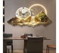 Horloge Murale 3D de Luxe avec lumière LED, Art Mural Moderne représentant Un Paysage Oriental avec des Cerfs et des carpes koï, Horloge Murale silencieuse rétroéclairée pour entrée, œuvre d