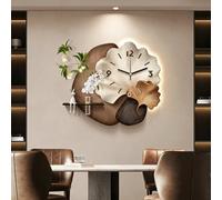 Horloge Murale 3D décorative avec lumière LED et Plantes Vertes décoratives, Alimentation Incluse, décoration à Suspendre pour la Maison, Chambre ou Cuisine, silencieuse (argenté
