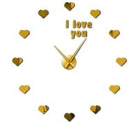 Horloge murale 3D en acrylique avec inscription « Confession I Love You Loving Heart » - Cadeau de Saint-Valentin - Décoration murale simple et moderne - Horloge en acrylique (doré, 119,4 cm)