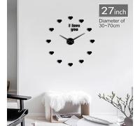 Horloge murale 3D en acrylique avec inscription « Confession I Love You Loving Heart » - Cadeau de Saint-Valentin - Décoration murale simple et moderne - Noir - 68,6 cm