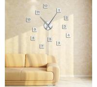 Horloge murale 3D en acrylique effet miroir à faire soi-même - Grande taille - Décoration de salon - Argenté - 119,4 cm