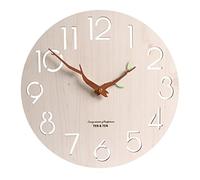 Horloge murale 3D en bois nordique pour chambre d'enfant, décoration de cuisine, horloge murale creuse, décoration d'intérieur, 30,5 cm, blanc avec feuille