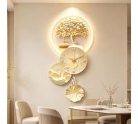 Horloge Murale 3D Moderne Avec Éclairage LED, Grande Décoration Murale Suspendue Arbre De Fortune À Finition Porcelaine Cristalline, Lampe Murale Neuf Poissons(A,100 * 43cm)
