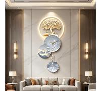 Horloge Murale 3D Moderne Avec Éclairage LED, Grande Décoration Murale Suspendue Arbre De Fortune À Finition Porcelaine Cristalline, Lampe Murale Neuf Poissons(C,100 * 43cm)