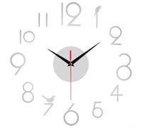 Horloge murale 3D personnalisable sans cadre avec mécanisme à quartz silencieux et chiffres autocollants pour murs intérieurs (argent)