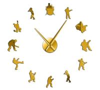 Horloge murale 3D silencieuse moderne à monter soi-même, lecteur de guitare, décoration murale pour la maison, auto-adhésive en acrylique effet miroir (doré, 119,4 cm)