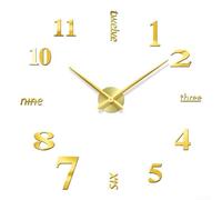 Horloge murale 3D silencieuse sans cadre avec grands chiffres arabes, design moderne en acrylique pour salon, chambre, bureau ou café, installation facile et aiguilles claires, diamètre 50-70 cm (doré
