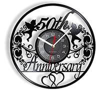 Horloge Murale 50e Anniversaire Horloge Murale Anges Couronne rétro Disque Vinyle Horloge Murale 50 Ans Mariage Cadeau de Mariage Album de Musique Horloge décor à la Maison