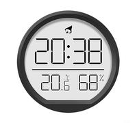 Horloge murale, 7,4 x 7,4 cm, multifonction LED numérique avec affichage de la date, interrupteur format 12/24h, ventouse invisible pour cuisine, chambre à coucher, bureau (noir)