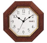 Horloge murale à calendrier en bois teinté noyer patiné filet doré