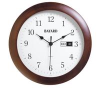 Horloge murale à calendrier ronde entourage en bois foncé Bayard