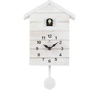 Horloge murale à coucou effet bois blanc - LOWELL - Rond - Quartz - Intérieur