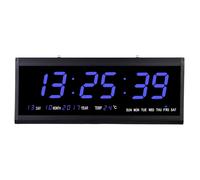 Horloge murale à LED - Horloge numérique - avec avec affichage de la date, de la température et de la mémoire du temps (Bleu)