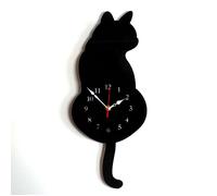 Horloge murale à pendule créative en forme de chat, décorative en acrylique avec queue pivotante, mouvement de balayage silencieux