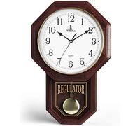 Horloge Murale à Pendule - Horloge régulatrice en Bois véritable - Design école - Silencieuse, sans Sonnerie, Fonctionne avec des Piles - Décoration Murale pour Salon, Maison, Bureau 45,7 x 27,9 cm