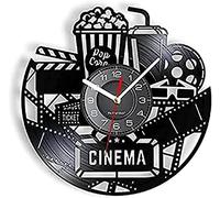 Horloge murale à piles silencieuse sans tic-tac 12 pouces horloge de production de cinéma signe de cinéma Popcorn disque vinyle horloge murale regarder un film décoration murale vintage cadeau amoureu