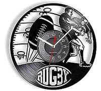 Horloge Murale à Piles silencieuse sans tic-tac 12 Pouces Rugby Game Horloge Murale décorative Le Royaume-Uni Rugby Football Sports Montre Murale avec rétroéclairage LED Disque Vinyle sculpté AR