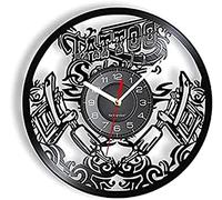 Horloge Murale à Piles silencieuse sans tic-tac 12 Pouces Tattoo Studio Wall Sign Tattoo Salon Vinyl Record Wall Clcok Tattoo Shop Machine à tatouer Wall Art Decor Hipster Men Gift