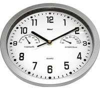 Horloge murale à quartz analogique MEBUS avec thermomètre / hygromètre sans 1x pile AA Ø22,5cm argent