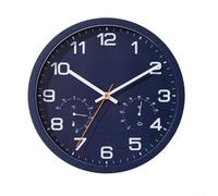 Horloge murale à quartz de 30,5 cm avec mouvement sans tic-tac et thermomètre avec hygromètre, horloge analogique à piles adaptée pour la maison et les zones de travail (E)